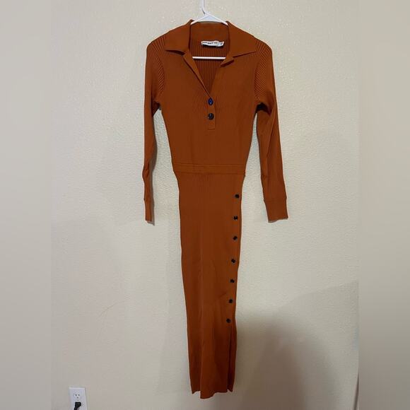 Self-Portrait Cinnamon ribbed knit sheath shirt dress MEDIUM - Picture 2 of 10